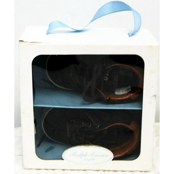 Ralph Lauren Layette Chocolate Suede Zale Sneakers Baby Infant 6-9 M Lace Up Box - Picture 10 of 12